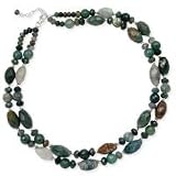 .925 Silver and Faceted Green Moss Agate 2-Strand Beaded Necklace- 20 + 2
