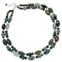 .925 Silver and Faceted Green Moss Agate 2-Strand Beaded Necklace- 20 + 2 by Element Jewelry & Accessories