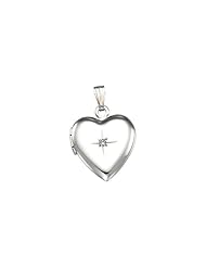 2.25x14.25 mm Heart Shaped Locket with Diamond in Sterling Silver