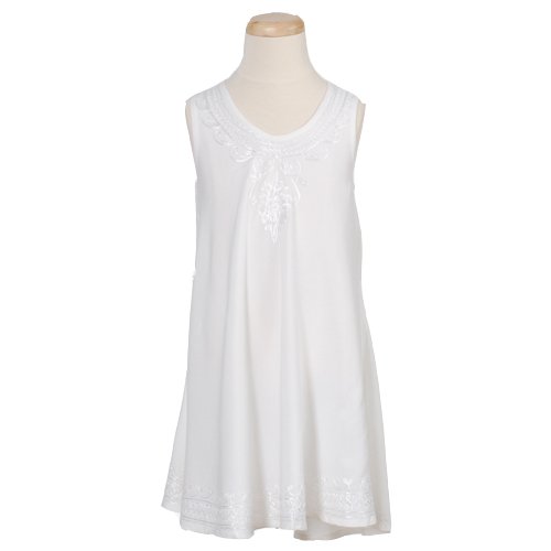 Girls Ivory Embroidered Ornate Summer Rayon Dress 10-12