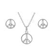 Sterling Silver CZ Peace Sign Necklace and Earring Set