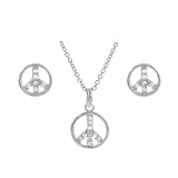 Tressa Sterling Silver CZ Peace Sign Necklace and Earring Set