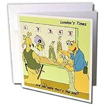 Londons Times Funny Bugs and Slugs Cartoons - Wilted Snail At Police Lineup. Morton Salt Girl GUILTY - Greeting Cards-12 Greeting Cards with envelopes