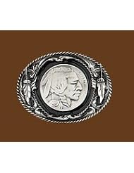 Black Enamel Diamond Cut Indian Head Belt Buckle by Western Express