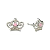 Disney Princess Sterling Silver Pink Crown Shaped Stud Earrings