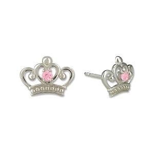 Disney Princess Sterling Silver Pink Crown Shaped Stud Earrings