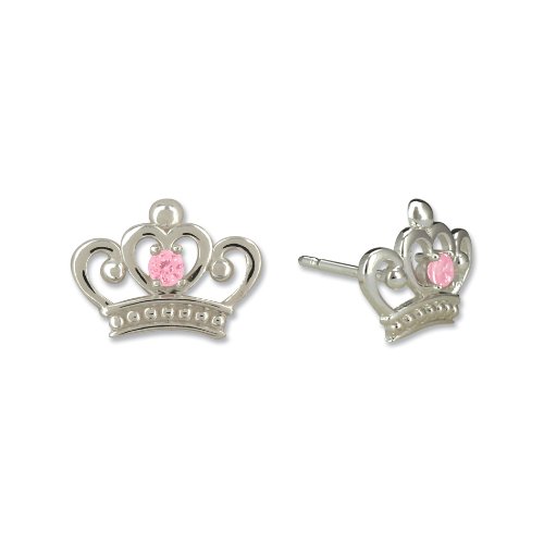 Disney Princess Sterling Silver Pink Crown Shaped Stud Earrings