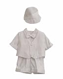 White Christian Baby Boy Tuxedo Suit, Vest, Shirt, Bowtie, Short Pants, Hat