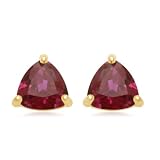 10k Yellow Gold, July Birthstone, Created-Ruby 5mm x 5mm Trillion Earrings