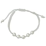 Stainless Steel Ball Studded White Braided Bracelet