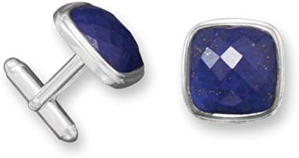 6 cttw Sterling Silver Faceted Cushion Cut Blue Lapis Lazuli Cufflinks For Men, For Groom