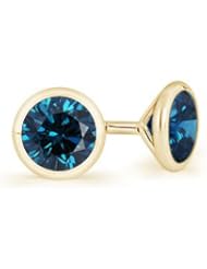 1 ct Enhanced Solitaire Blue Diamond Stud Earrings in Yellow Gold Quality Best
