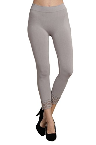 M. Rena One Size Women's Solid Color Lace Trimmed Cropped Leggings