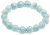 11mm Round Aquamarine Beaded Bracelet, 7.5"