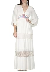 V-neck Empire   Waistline Lace Bell Sleeves Polyester/Rayon Maxi Dress 