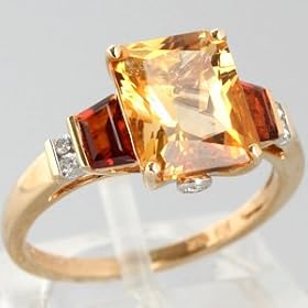 14K Yellow Gold Citrine, Madeira Citrine & Diamond Ring - OldCities Closeout... by Citrine Brooches