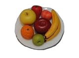 Teller mit Obst Früchte Banane Apfel Orange Birne Erdbeere Keramik Porzellan Obstteller Küche Miniatur für Puppenstube Puppenhaus Maßstab 1:12