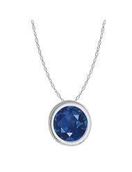 0.35 Ct 14K White Gold 4MM Blue Sapphire Pendant with 18" Chain