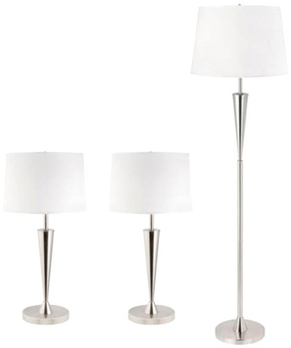 Globe Electric 12158 Room Full Floor and Table Lamps Set, Brushed Steel Finish, 3-Pack On Sale