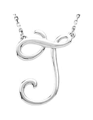 CleverEve Designer Series Silver Fashion J Script Initial J Sterling Silver Necklace 16"