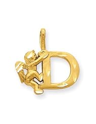 14k Yellow Gold Angel Initial D Charm.