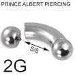316L Surgical Steel Curved Barbell with Ball Special for Prince Albert Piercing, 2G, 5/8 - Sold Individually