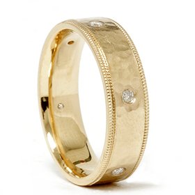 Mens 14kt Genuine Diamond Ring Hammered Finish Wedding Band 14K Yellow Gold Mens 14kt Genuine Diamond Ring Hammered Finish Wedding Band 14K Yellow Gold