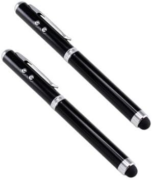 2pcs 4-in-1 Black Stylus Ballpoint Pen Laser Pointer LED Light for Capacitive Touch