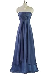 A-line Strapless Floor Length Natural   Waistline Tiered Lace Pleated Chiffon Bridesmaid Dress 