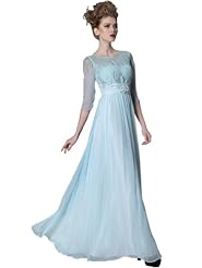 A-line General Print Embroidered Sheer  Chiffon Elbow Length Sleeves Prom Dress/Party Dress  With Rhinestones