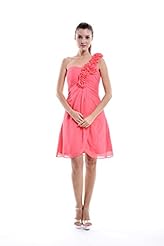 A-line Lace One Shoulder Chiffon Empire Natural   Waistline Knee Length Bridesmaid Dress 