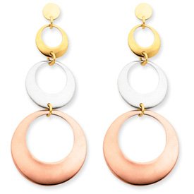 14k Gold Tri-color Three Circle Post Earrings