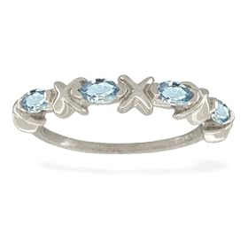 14K White Gold Genuine Marquise Aquamarine Ring by Jewels For Me