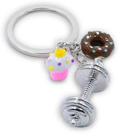 Cheat Day Keychain with Barbell, Cupcake and Doughnut
