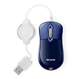 Belkin Retractable Mini Travel Mouse Optical Usb Wired Scroll Midnight Untangled Cable