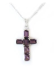 Sterling Silver and Sparkling Crystals Cross Necklace, Purple