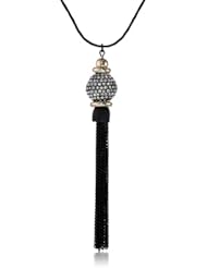 Nine West "Pop Notch Black" Gold-Tone Black Crystal Tassel Necklace, 38"