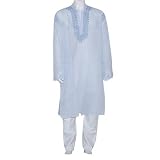 Casual Dress Men Cotton Clothing Embroidered Kurta Pajama Long Sleeve Size L (chgkp043)
