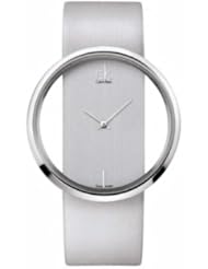 Calvin Klein Quartz, Genuine Silver Leather Strap with Crystal Clear Dial - Womens Watch K9423193