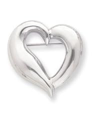 Rhodium-plated Polished Heart Pin