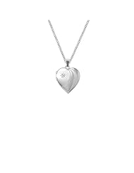 Sterling Silver Diamond Accent Heart Locket Pendant Necklace with Hand Engraving, 18"