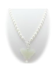 Carved Butterfly New Jade Gemstone Pendant Freshwater Pearl Lariat Sterling Silver Toggle Necklace