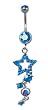 Stainless Steel Belly Ring with Blue Crystals - Star Dangling with Turtles