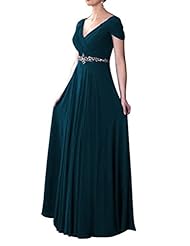 Apparel: WeiYin Womens Cap Sleeve V-neck Ruched Empire Line Mother of the Bride Dresses Teal US 24W