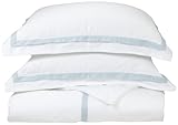 Andiamo Resorts Collection 420-Thread Count Cotton Full/Queen Duvet Set, White with Light Blue Frame