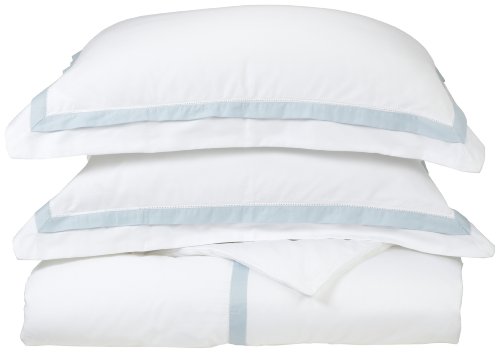 Andiamo Resorts Collection 420-Thread Count Cotton King Duvet Set, White with Light Blue Frame