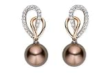 1/4ct Diamond and 910mm Brown Tahitian Pearl Earings in 14k Pink and White Gold