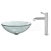 Sink boasts 0.5" thick solid tempered glass construction Brown sink features polished glass interior 
and frosted exterior Aldo faucet is crafted of exquisite stainless steel High-quality ceramic 
cartridge ensures year after year of trouble-free service Designed for above counter installation 
with Standard US plumbing connections All mounting hardware and hot cold waterlines are included 
Solid brass mounting ring and umbrella pop-up drain in Satin Nickel finish are included Mounting 
ring adds 0.5" Limited Lifetime Warranty for Glass Sink Five Years Limited Warranty for 
Faucet,Collection: Clear Glass Series Type: Above Counter Faucet Holes: Single Hole Material: Glass 
ADA Compliant: Yes Diameter (inches): 17 Diameter (mm): 431-4 5 Height: 5-1 2 Glass Thickness: 1 2 
Spout: 8-3 4 x 6-1 2 Standard Drain Opening: 1-3 4