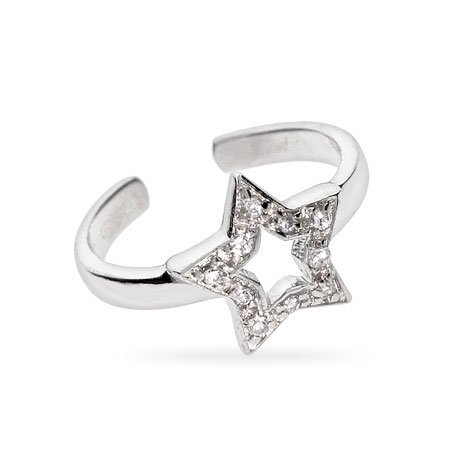 Eve's Addiction Sparkling CZ Star Sterling Silver Toe Ring