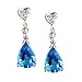 14K Blue Topaz & Diamond Drop Heart Earrings
